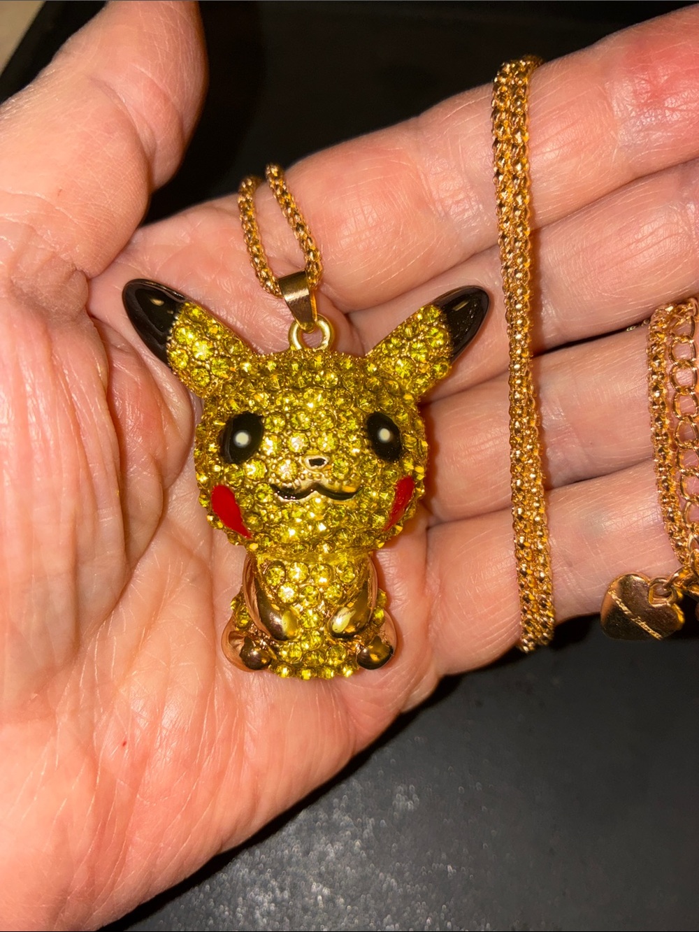 Gold-Tone Yellow Crystal Pikachu-Inspired Pendant Necklace for Kids